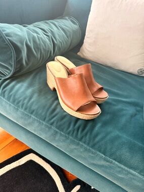 Clarks Brown Leather Espadrille Wedge Sandals